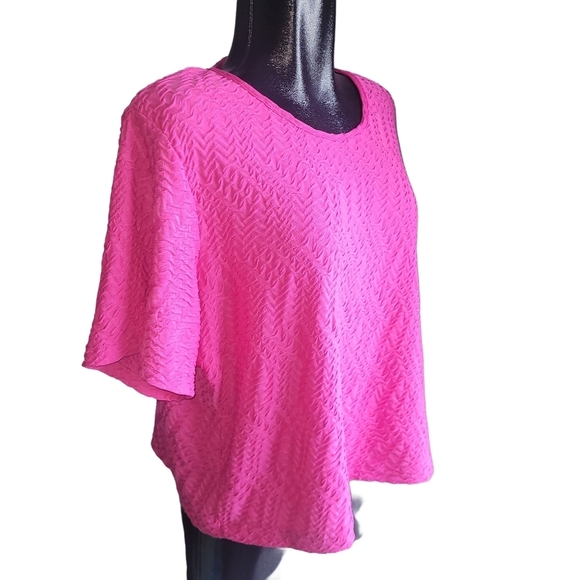 Alia Pink Textured Short Sleeve Top 2X - Picture 3 of 7